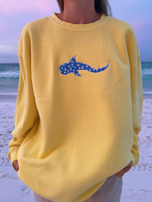 Floral Whale Shark Crewneck - Butter Yellow * PRE-ORDER *